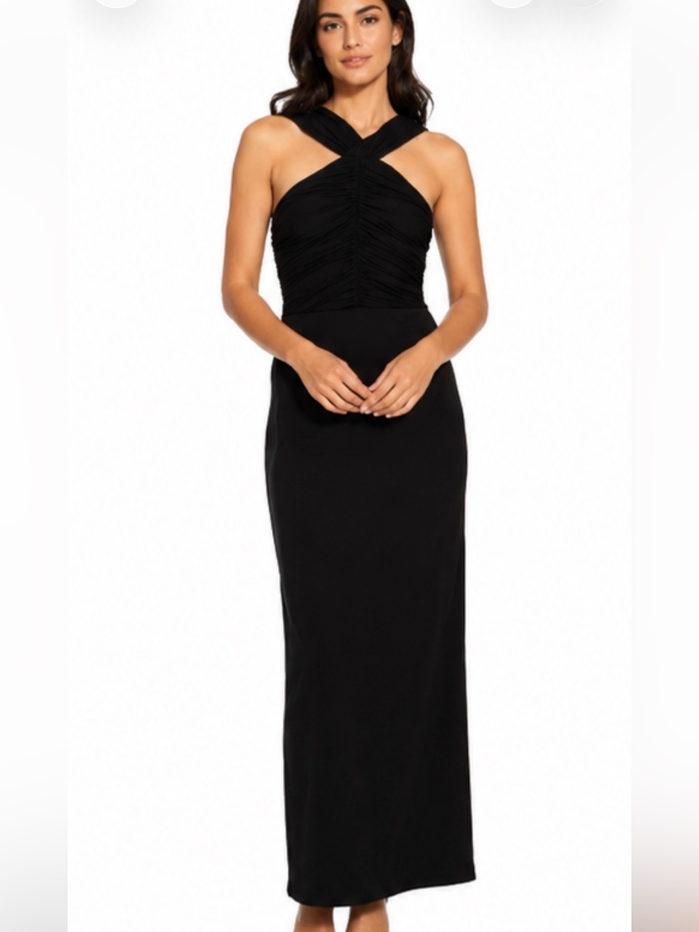 Favorite Daughter NWT Vivian Ruched Maxi Dress M Black Cutout Twist Quiet Luxury